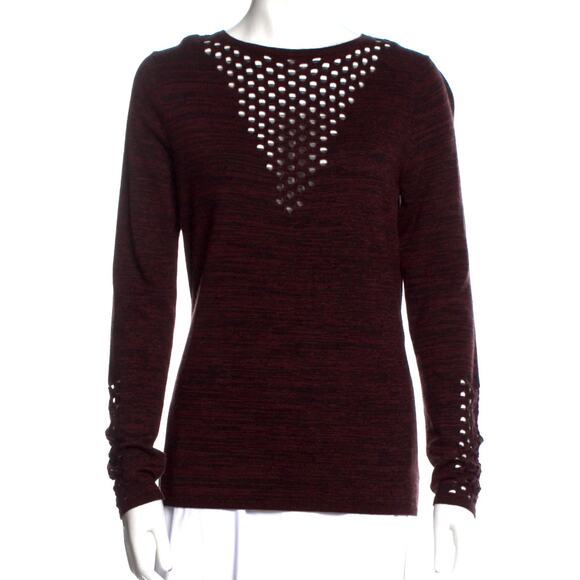 Maje Burgundy Black Cashmere Wool Blend Cut-out Mesh Sweater Size S - Picture 2 of 10